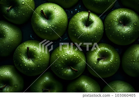 Many green apples background. Neural network AI generated art 103060405