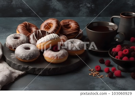 Still life with coffee and donuts. Neural network AI generated art Still life with coffee and donuts. Neural network AI generated art 103060929