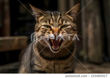 Portrait of a meowing tabby cat. Neural network AI generated art 103060937