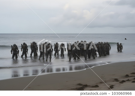 special forces soldiers with weapon take part in military maneuver. war, army, technology and people concept. Neural network AI generated art special forces soldiers with weapon take part in military maneuver. war, army, technology and people concept. Neural network AI generated art 103060966