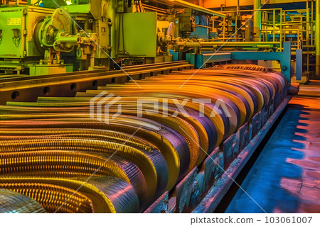 high quality Galvanized steel pipe or Aluminum and chrome stainless pipes in stack waiting for shipment in warehouse. Neural network AI generated art 103061007