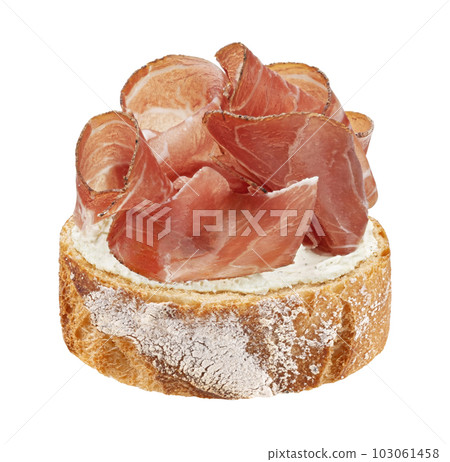 Italian prosciutto crudo bruschetta isolated on white background 103061458