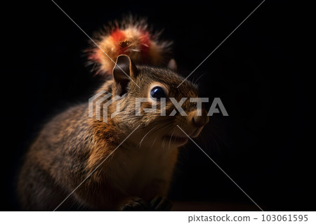 Cute squirrel in a christmas hat. Neural network AI generated art Cute squirrel in a christmas hat. Neural network AI generated art 103061595