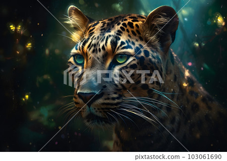 leopard portrait close up on dark background. Neural network AI generated art leopard portrait close up on dark background. Neural network AI generated art 103061690