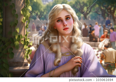 Beautiful fantasy woman in purple clothes. Neural network AI generated art Beautiful fantasy woman in purple clothes. Neural network AI generated art 103061694