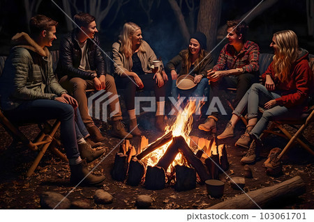 A group of people by the fire. Neural network AI generated art 103061701
