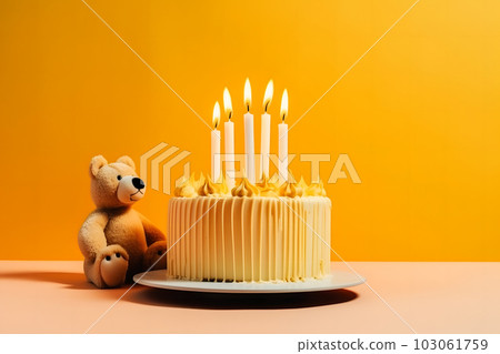 Teddy bear wearing birthday hat and a birthday cake. Neural network AI generated art 103061759