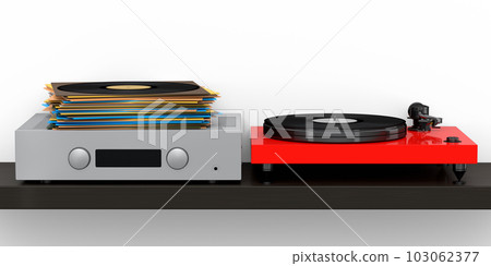 HiFi system with turntable and amplifier for home theater on white background. 103062377