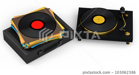 HiFi system with turntable and amplifier for home theater on white background. 103062386