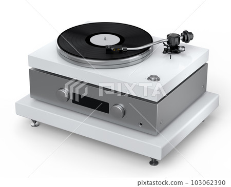 Vinyl record player or DJ turntable with retro vinyl disk on white background. 103062390