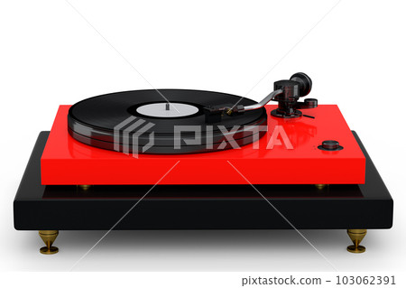 Vinyl record player or DJ turntable with retro vinyl disk on white background. 103062391