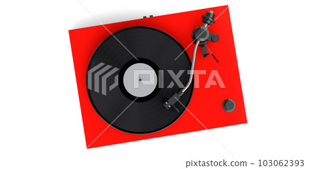 Vinyl record player or DJ turntable with retro vinyl disk on white background. 103062393