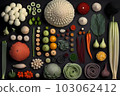 Vegetables different Flat lay. Food concept. Neural network AI generated art 103062412