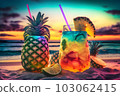 nice fresh exotic cocktails, served on the beach. Neural network AI generated art 103062415