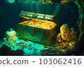 underwater treasure chest. Neural network AI generated art 103062416