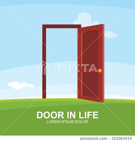 Door in life. concept background with outdoor opening door on landscape. Vector illustration 103063014
