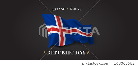 Iceland republic day vector banner, greeting card. Icelandic wavy flag Iceland republic day vector banner, greeting card. Icelandic wavy flag 103063592