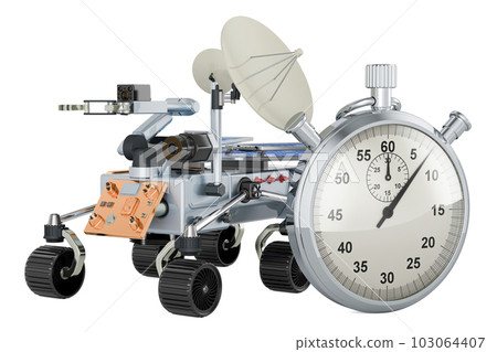 Planetary rover with stopwatch, 3D rendering 103064407