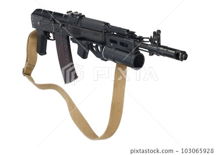 Modern kalashnikov 5.45x39 mm AK 74M assault rifle with 40 mm underbarrel grenade launcher Modern kalashnikov 5.45x39 mm AK 74M assault rifle with 40 mm underbarrel grenade launcher 103065928