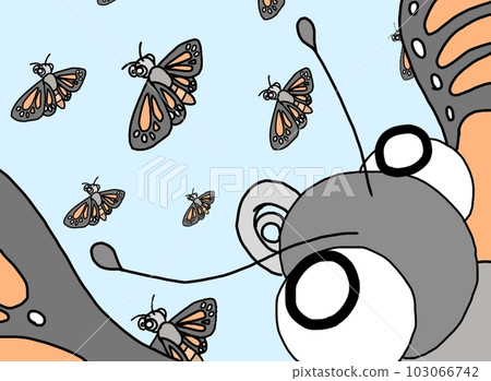 A flock of monarch butterflies flying in the sky - Stock Illustration ...