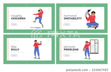 Mischievous Boy Landing Page Template. Set Character Wreaking Havoc, Causing Mischief And Chaos Wherever He Goes Mischievous Boy Landing Page Template. Set Character Wreaking Havoc, Causing Mischief And Chaos Wherever He Goes 103067497