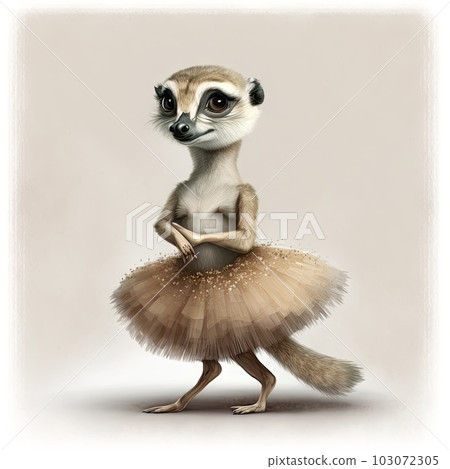 Dress up meerkat in ballet suit post in the studio isolated plain background. 103072305