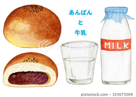 手繪水彩麵包和牛奶插圖集 103075009