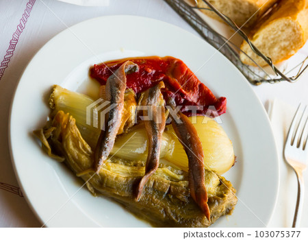 Catalan escalivada with anchovies Catalan escalivada with anchovies 103075377