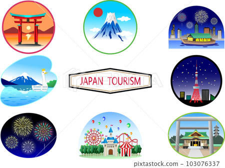 Illustration set of tourist attractions in Japan 103076337