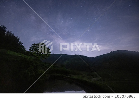 The Milky Way over the rice terraces of Misaki Town, Okayama Prefecture, Japan The Milky Way over the rice terraces of Misaki Town, Okayama Prefecture, Japan 103076965