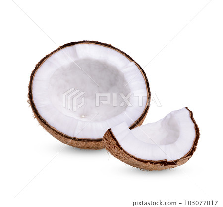 Half-peeled coconut isolated on white background Half-peeled coconut isolated on white background 103077017