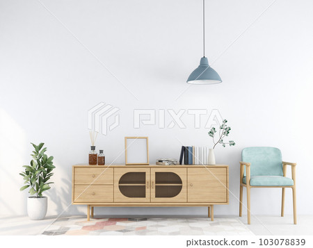 living room interior with wooden sideboard 3D rendering living room interior with wooden sideboard 3D rendering 103078839