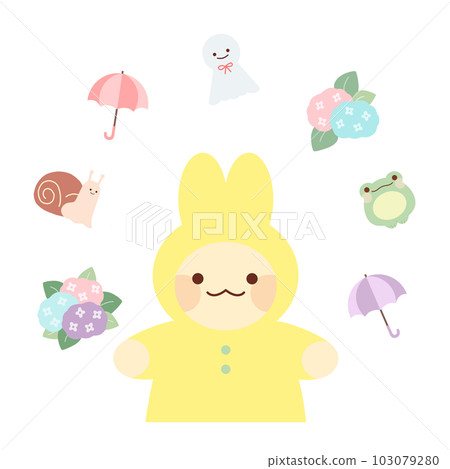 雨季的形象和穿著雨衣的兔子的半身像 103079280