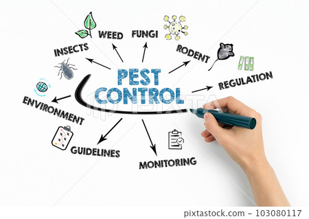 Pest Control Concept. Chart with keywords and icons on white background 103080117