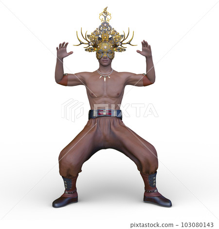 A warrior with a uniquely designed crown 103080143