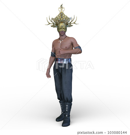 A warrior with a uniquely designed crown 103080144