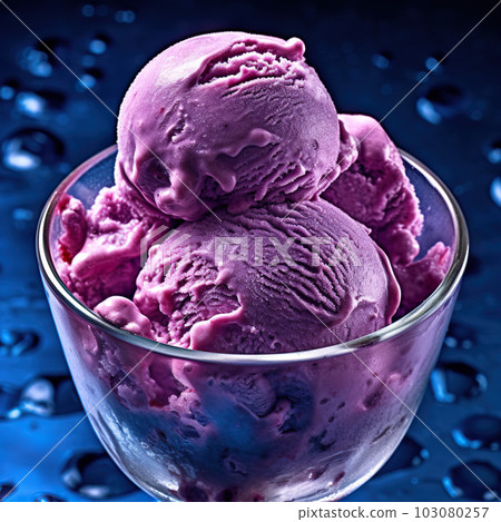 Scrumptious Blueberry Ice Cream Scoops in a Glass Container. created with Generative AI Scrumptious Blueberry Ice Cream Scoops in a Glass Container. created with Generative AI 103080257