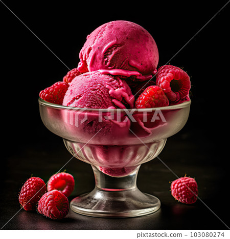 Scrumptious Raspberry Ice Cream Scoops in a Glass Container. created with Generative AI Scrumptious Raspberry Ice Cream Scoops in a Glass Container. created with Generative AI 103080274
