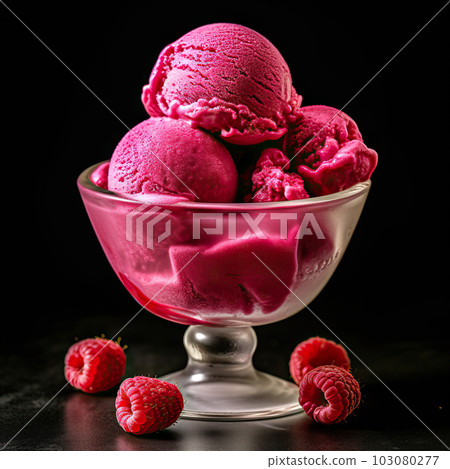 Scrumptious Raspberry Ice Cream Scoops in a Glass Container. created with Generative AI Scrumptious Raspberry Ice Cream Scoops in a Glass Container. created with Generative AI 103080277