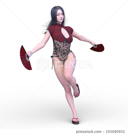 woman dancing with a fan woman dancing with a fan 103080932