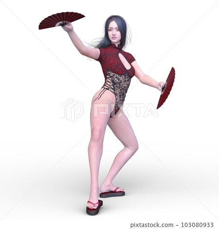 拿著扇子跳舞的女人 拿著扇子跳舞的女人 103080933