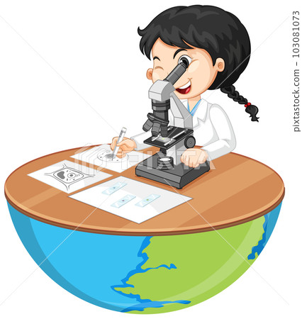 Scientist girl using microscope Scientist girl using microscope 103081073