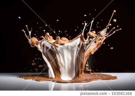 Splashing Sweet Milk Chocolate Pudding. created with Generative AI 103081168