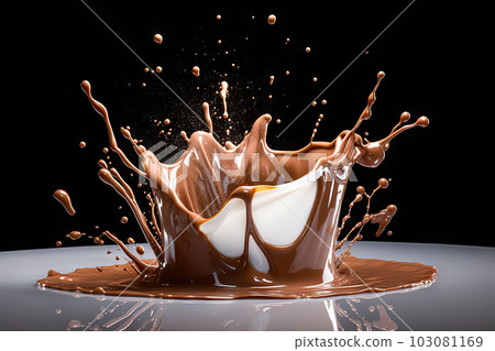 Splashing Sweet Milk Chocolate Pudding. created with Generative AI 103081169