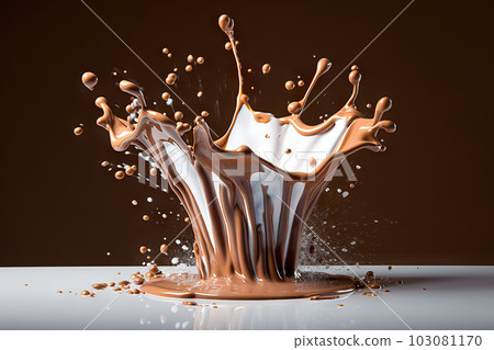 Splashing Sweet Milk Chocolate Pudding. created with Generative AI 103081170