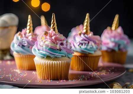 Enchanting Unicorn Cupcakes for a Magical Birthday Party. created with Generative AI Enchanting Unicorn Cupcakes for a Magical Birthday Party. created with Generative AI 103081203