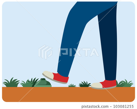 A man almost step on a landmine 103081255