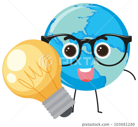 Cartoon earth globe with light bulb vector 103081280