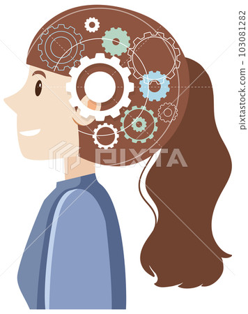 A woman with gears inside head A woman with gears inside head 103081282