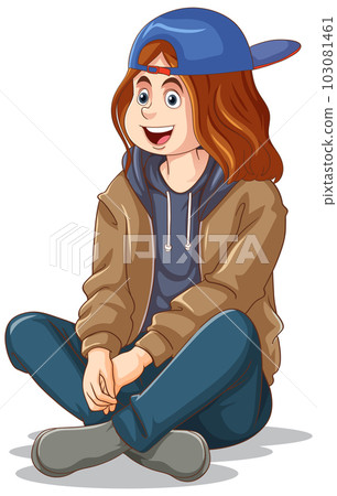 Teen woman sitting on the floor 103081461